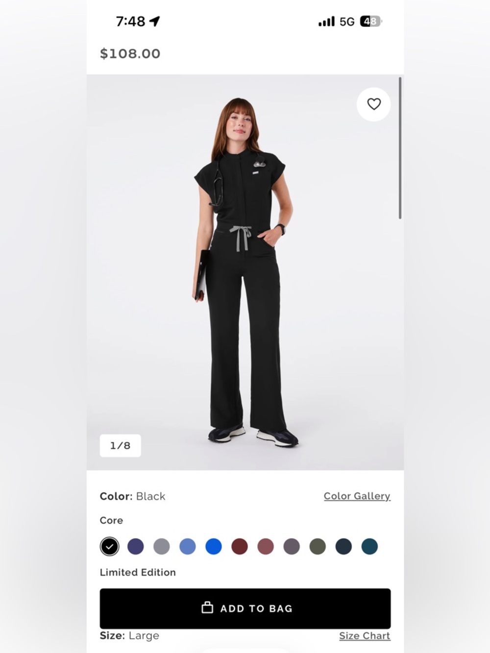Figs Black Wide-Leg Medical Jumpsuit with Contrast Drawstring